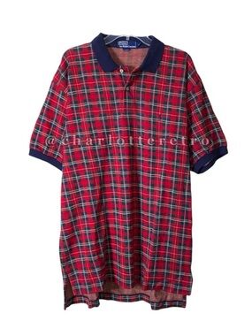 vtg Polo Ralph Lauren • Tartan Plaid Knit Polo Shirt